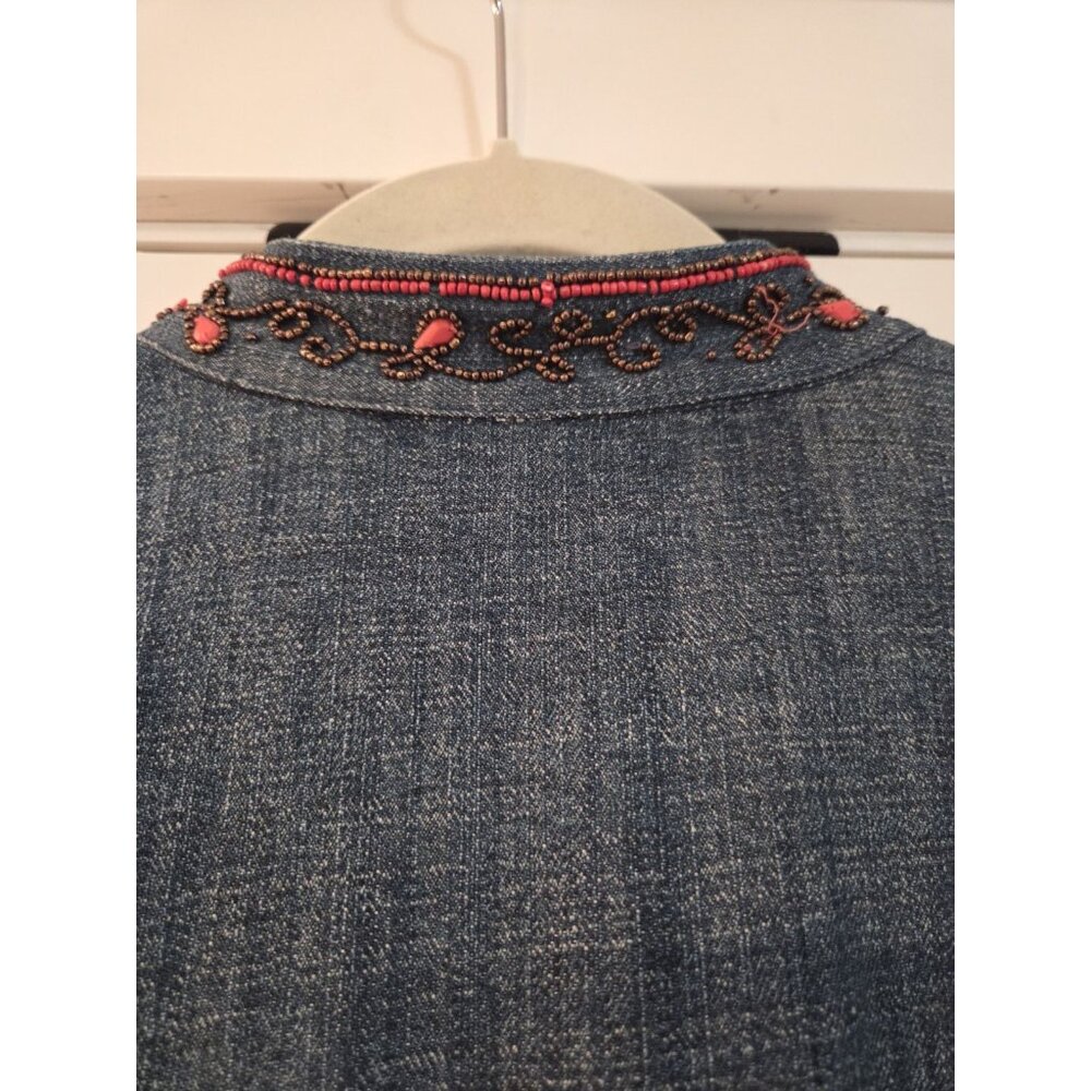 Chicos Beaded Denim Blazer Jacket Sz 3 (XL) Coral Western Boho - Picture 8 of 13